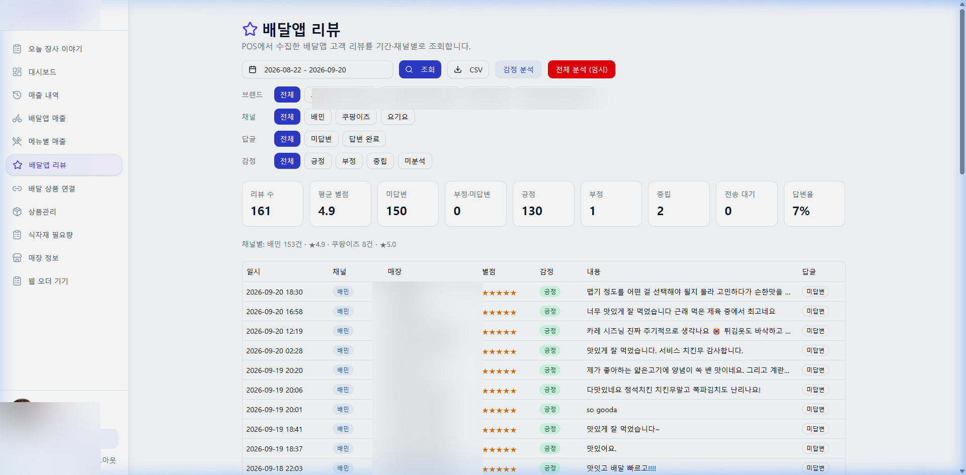 배달 리뷰 관리 목록